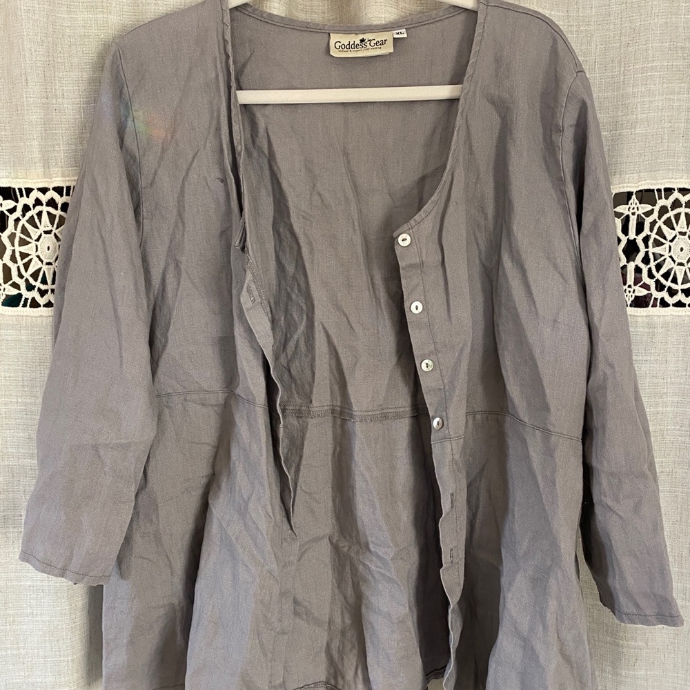 Organic cotton / linen button up blouse